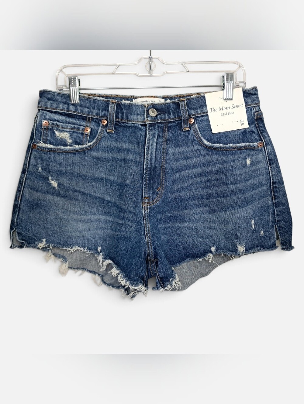 Abercrombie & Fitch Curve Love Mid-Rise The Mom Shorts Distressed Denim Dark